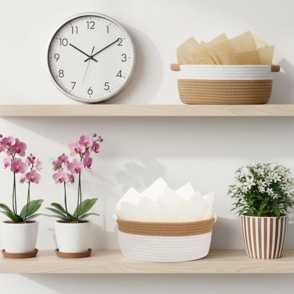 Colingmill cotton rope basket with handles, sturdy storage after gifting.