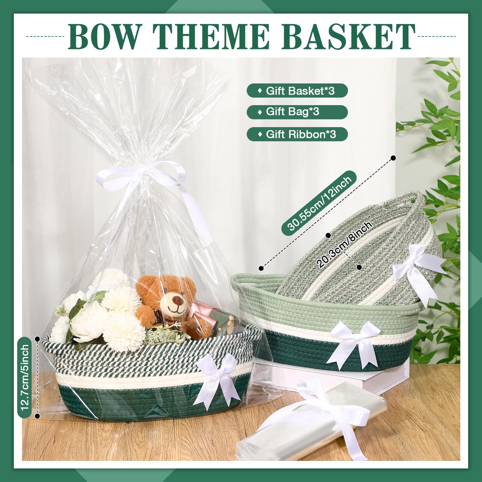 Colingmill green bow woven basket with handles showcases durable, reusable design.
