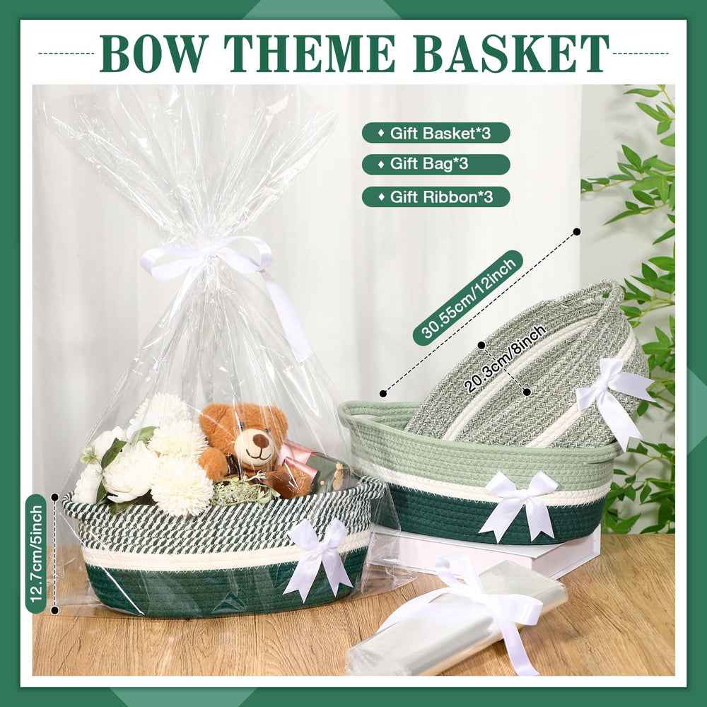 Colingmill green bow woven basket with handles showcases durable, reusable design.