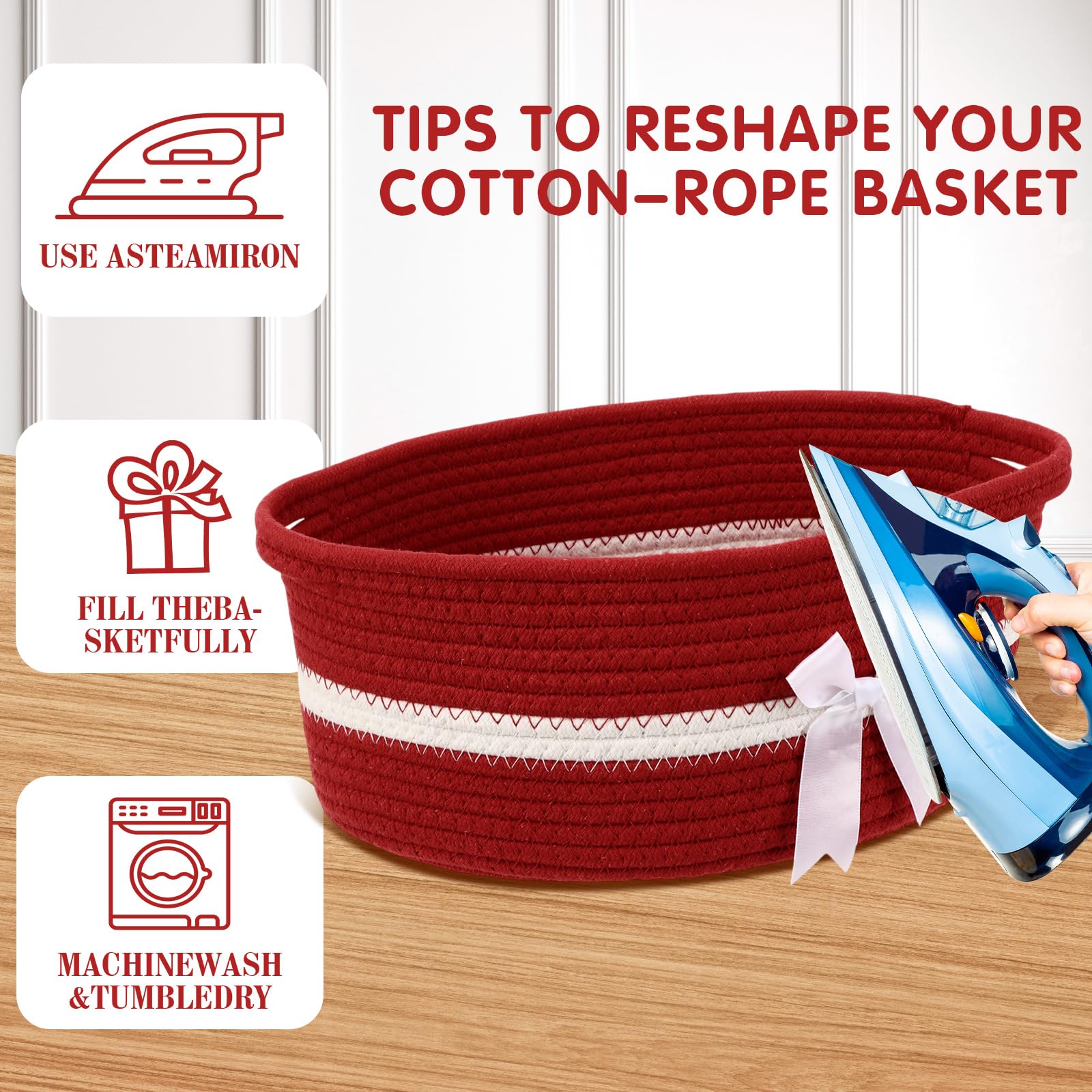 Colingmill red woven basket as a holiday centerpiece idea and decorative storage.