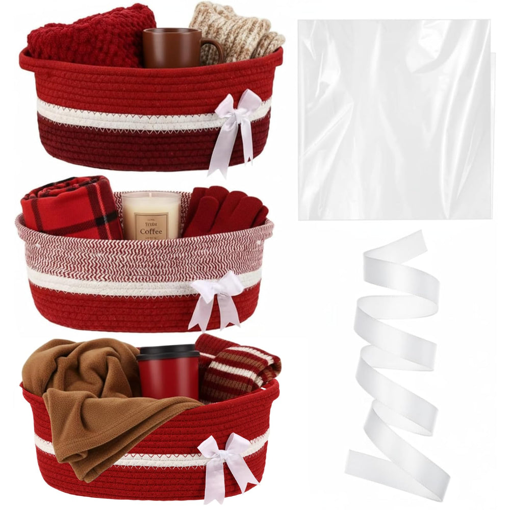 Colingmill red woven basket used for party favors and holiday treats.