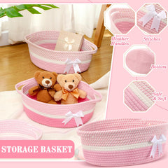 Colingmill pink bow woven basket interior view for arranging small gifts.