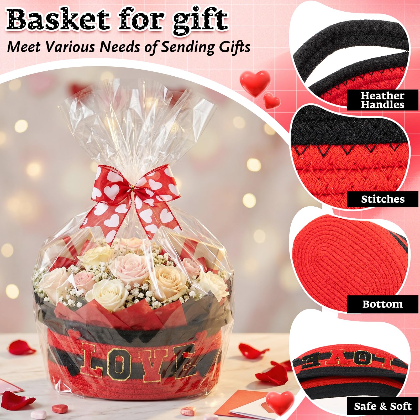 Colingmill Valentine basket showing gift bow, adds festive flair.