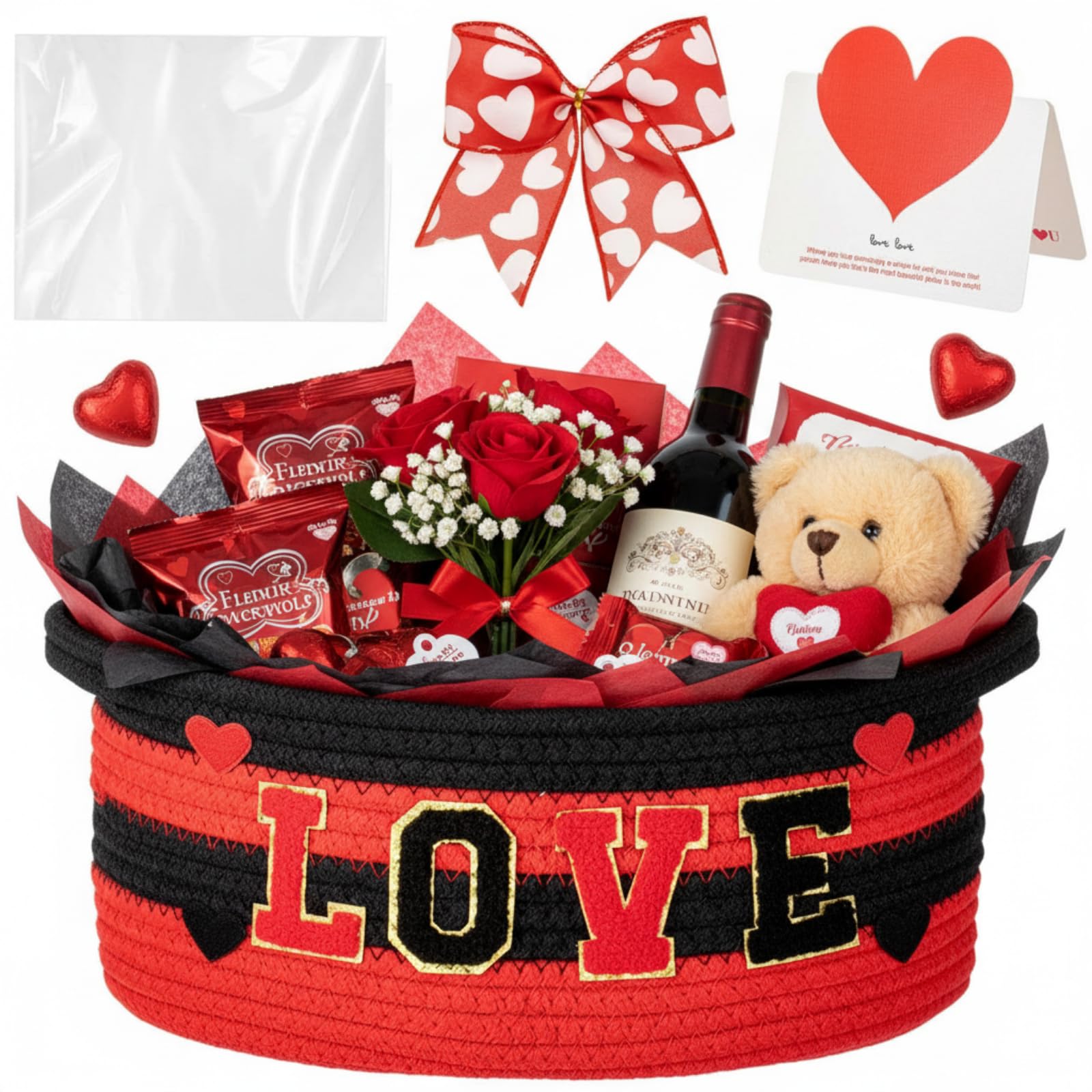 Colingmill Valentine basket features heart embroidery, ideal for heartfelt gifts.