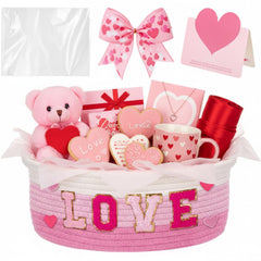 Colingmill Valentine basket with heart embroidery enhances gift presentation.