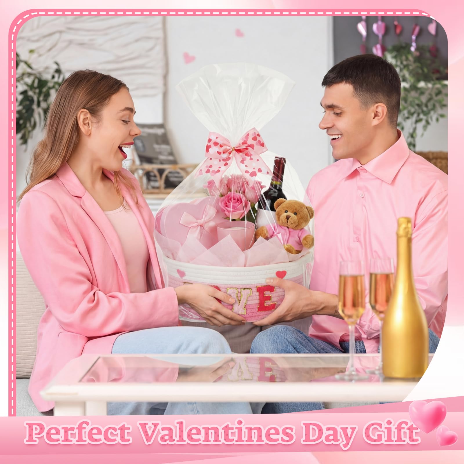 Colingmill Valentine basket satin ribbons enhance finish.