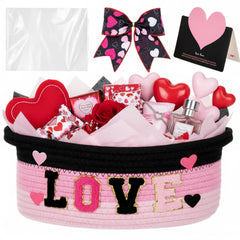 Colingmill Valentine woven basket with heart embroidery adds charm to gift presentation