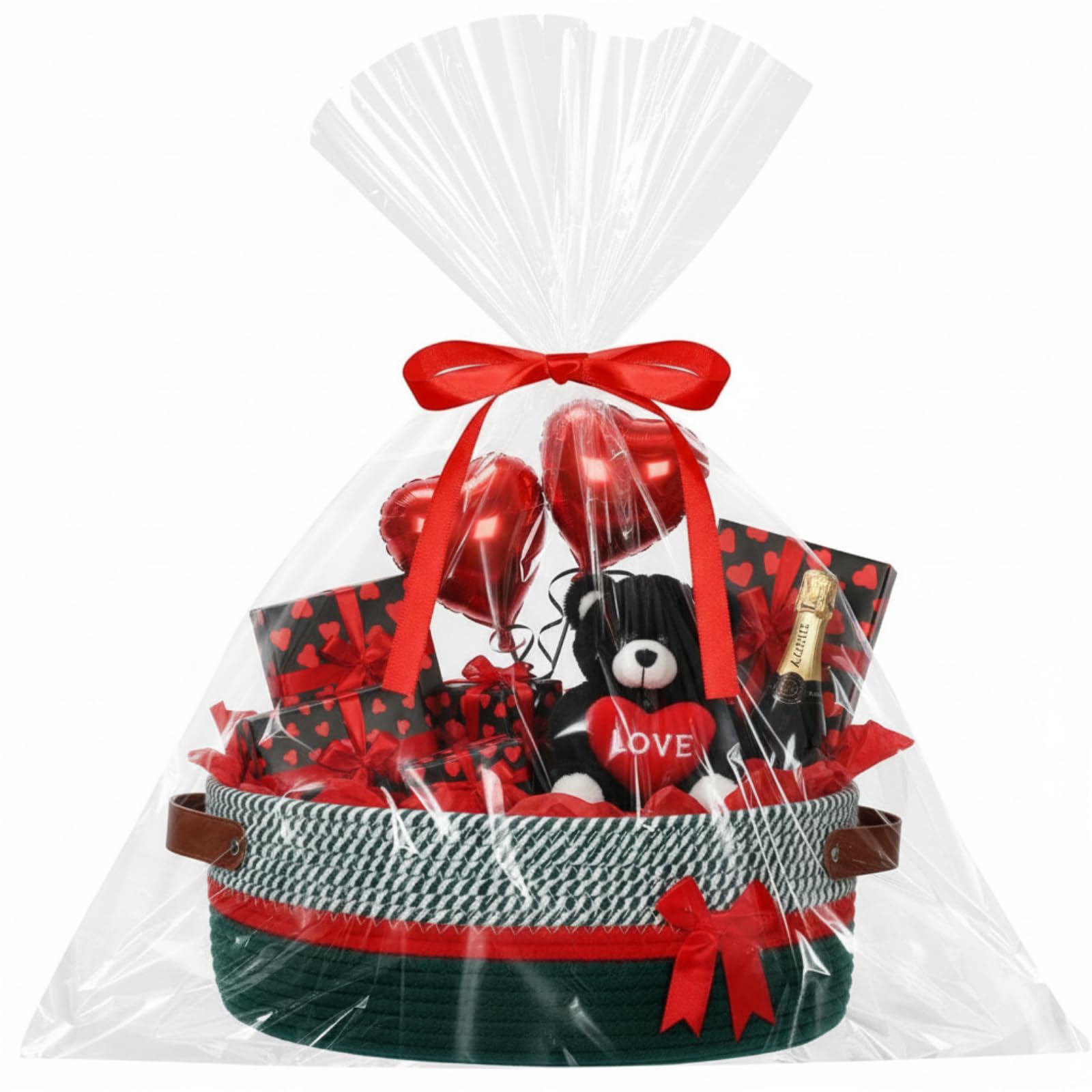 Colingmill Valentine basket empty with green handle, ideal for DIY gift prep