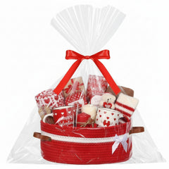 Colingmill Valentines basket with red wrapping, ideal for DIY gift presentation.