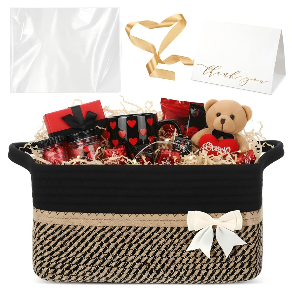Colingmill black woven gift basket with handles for easy gifting