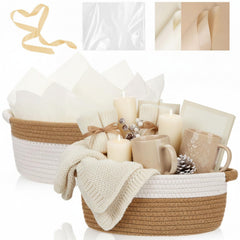 Colingmill valentines gift basket setup with cotton weave, perfect for handmade gift presentations.