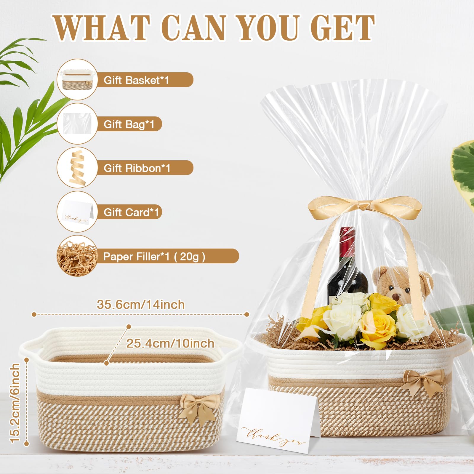 Colingmill white-brown striped woven basket with sturdy handles for easy transport.