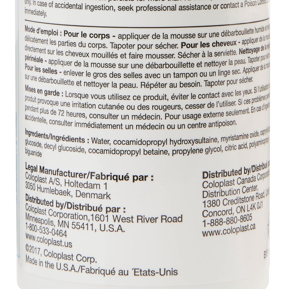 Coloplast Bedside Care Foam bottle with pump-dispense enables fast, at-bed cleansing.