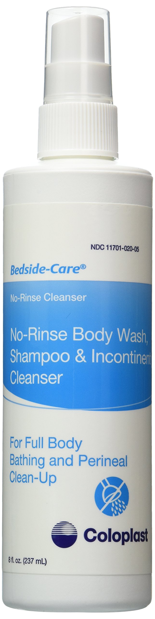 Coloplast bedside-care no-rinse spray bottle, 8oz, soothing cleanser for gentle cleanup.