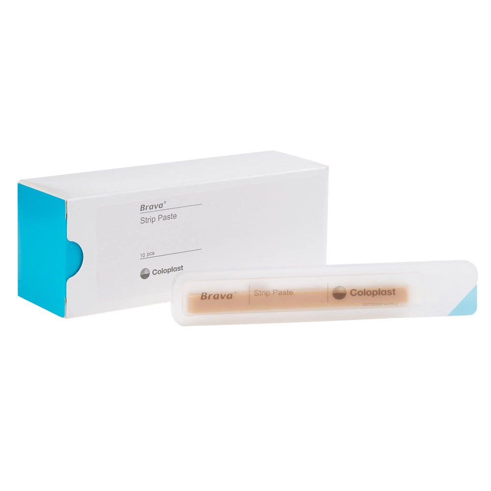 Coloplast Brava barrier paste seals stoma area for skin protection and leak control.
