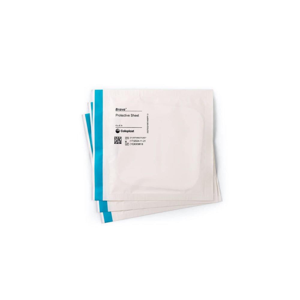 Coloplast Brava 4x4 stoma sheet packaging for box of 10.
