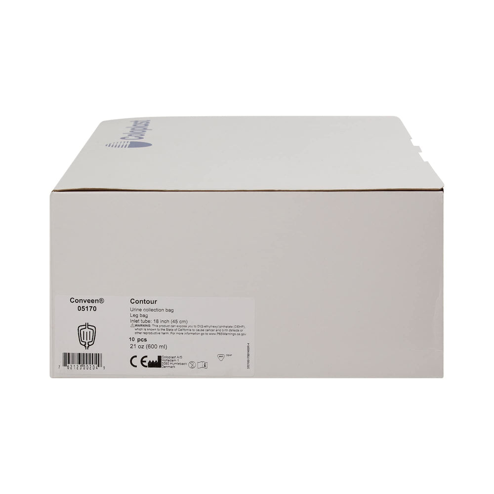 Coloplast Conveen Security+ 600 mL leg bag anti-reflux valve and chambered panels