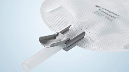 Coloplast Conveen Security+ 800 mL leg bag close-up of anti-reflux valve for reliable drainage.