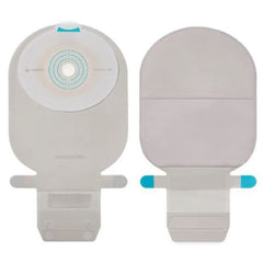 Coloplast SenSura Mio filtered ostomy pouch close-up highlighting discreet neutral-grey fabric and secure fit