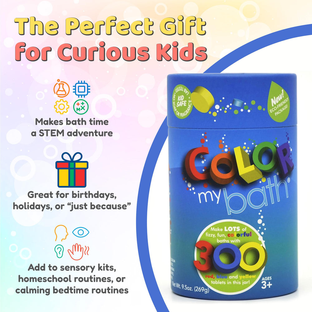 Color My Bath educational play with a 300-count jar extends bath time learning.