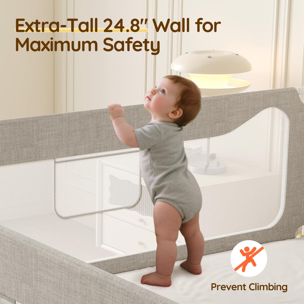 Colorfarm bed rail mesh close-up emphasizes breathable fabric for monitoring your child.