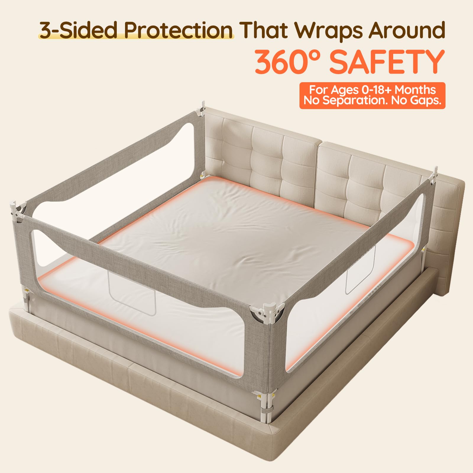 Colorfarm king-size bed rail 3-pack packaging image illustrates convenient protection for multiple beds.