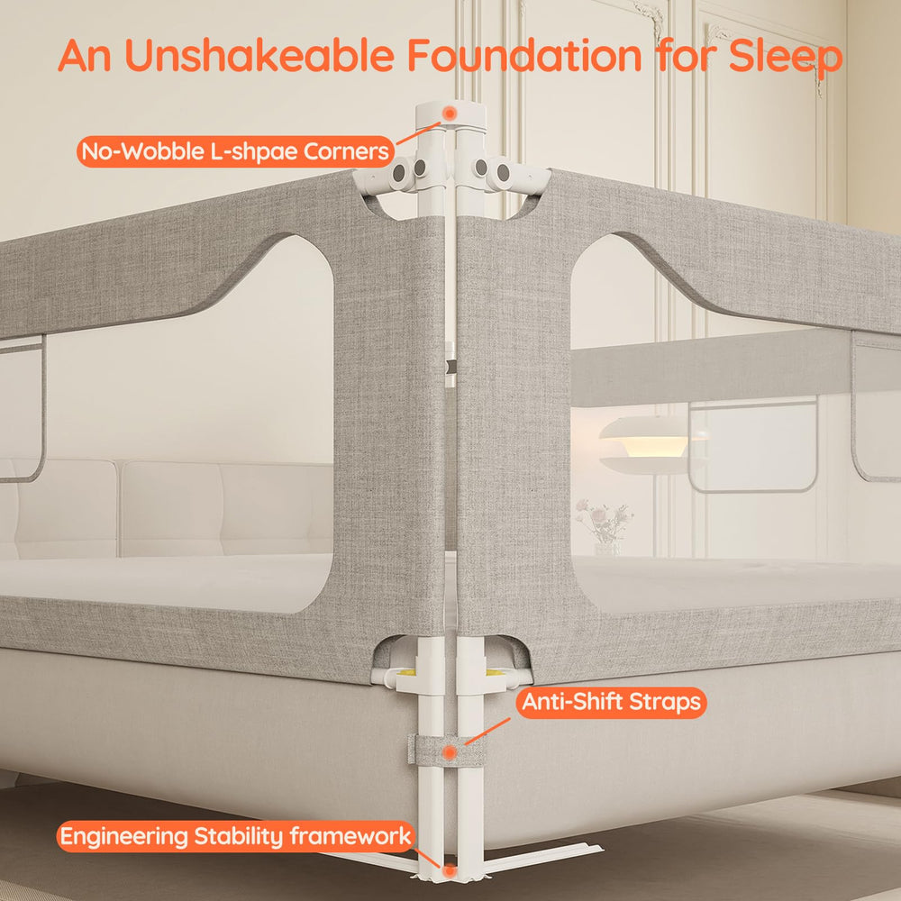 Colorfarm king-size bed rail safety lock highlights easy one-hand operation for bedtime.