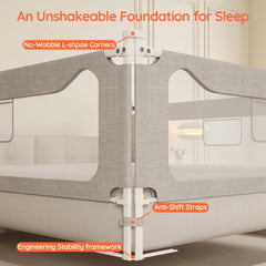 Colorfarm king-size bed rail safety lock highlights easy one-hand operation for bedtime.