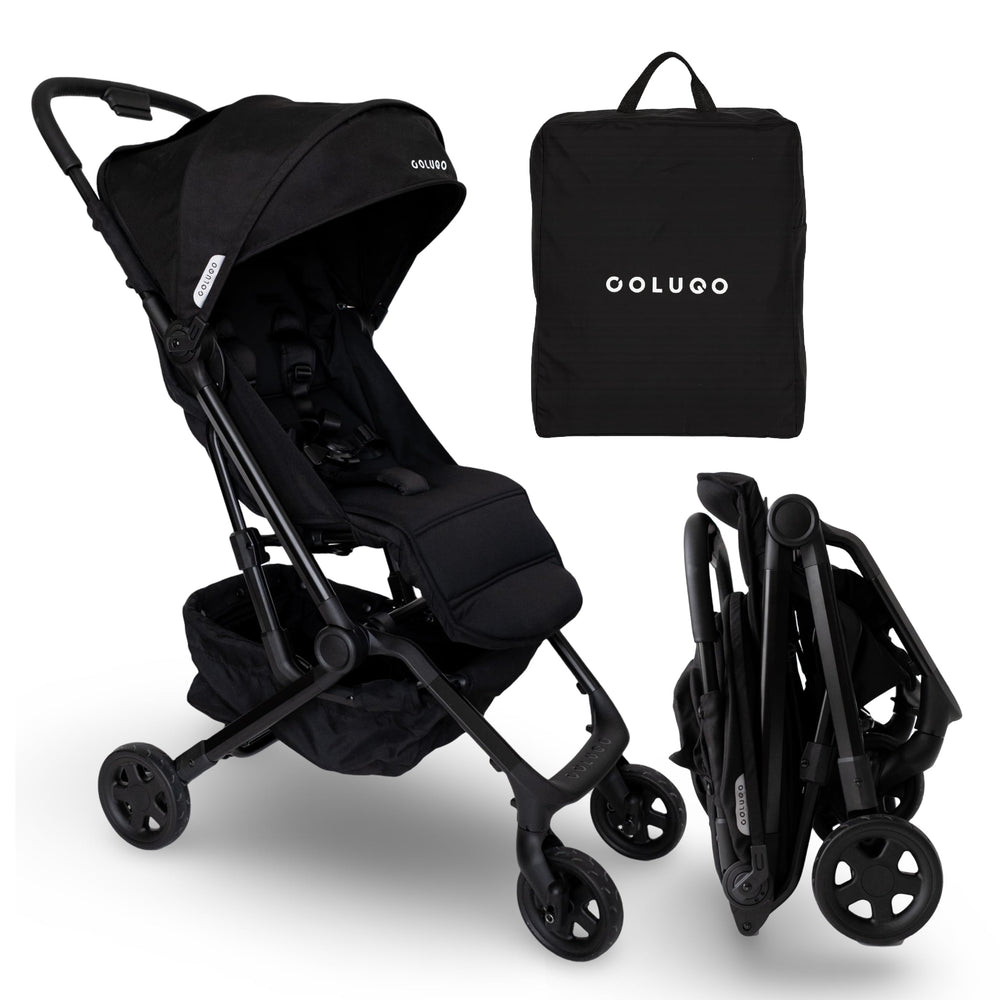 Colugo Compact Stroller+ folded for easy storage and travel
