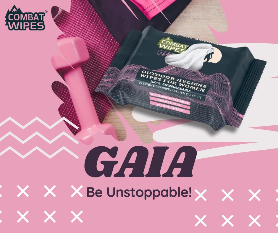 Biodegradable symbol on Gaia packaging emphasizing eco-friendly wipes.