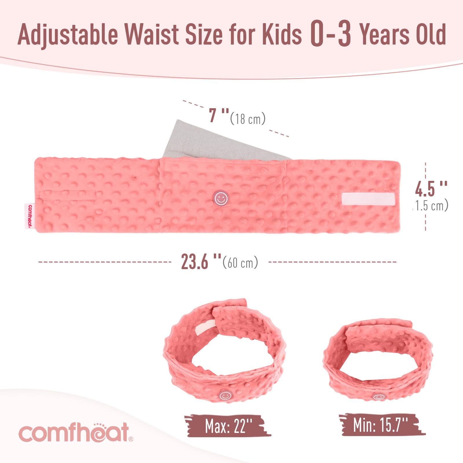 Comfheat adjustable velcro wrap secures tummy with gentle compression