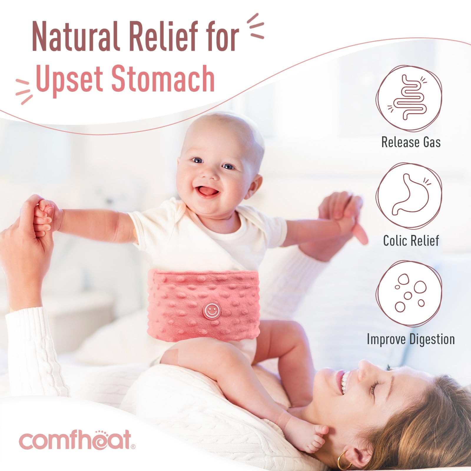 Comfheat baby swaddling belt close-up shows soft breathable fabric