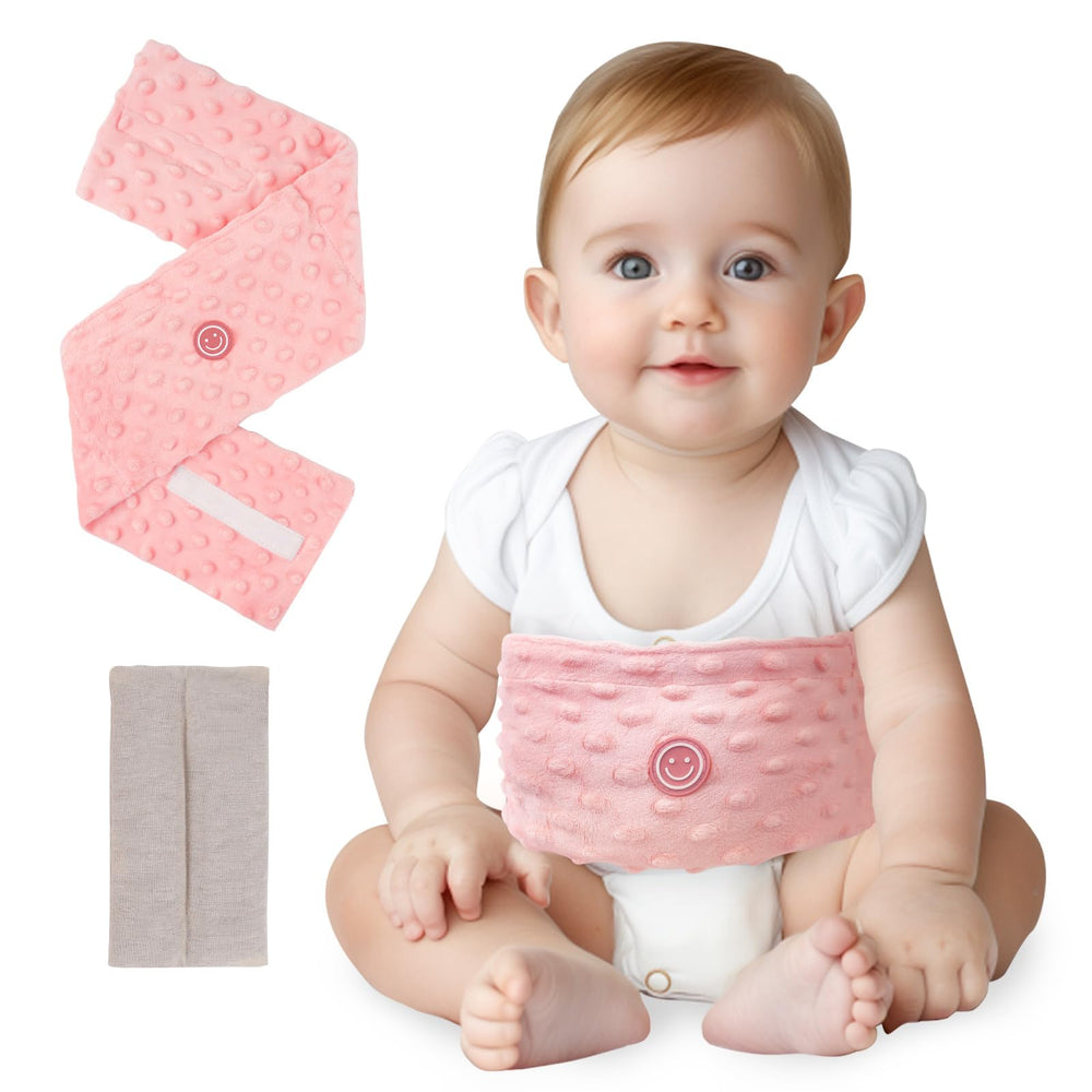 Comfheat flaxseed tummy wrap in pink provides soft heat for tiny tummies.