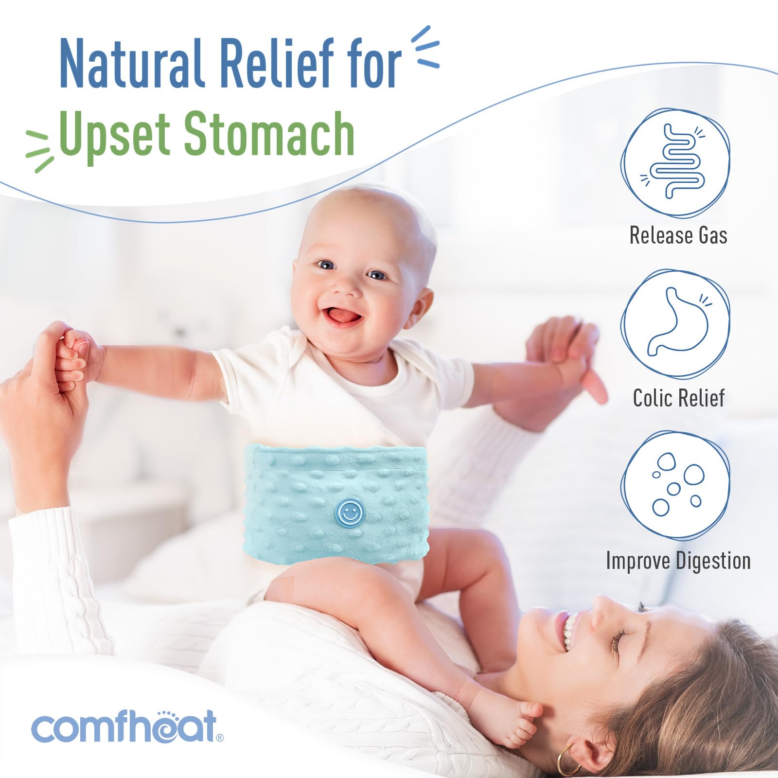 Comfheat soft fabric tummy wrap offers breathable comfort around the belly.