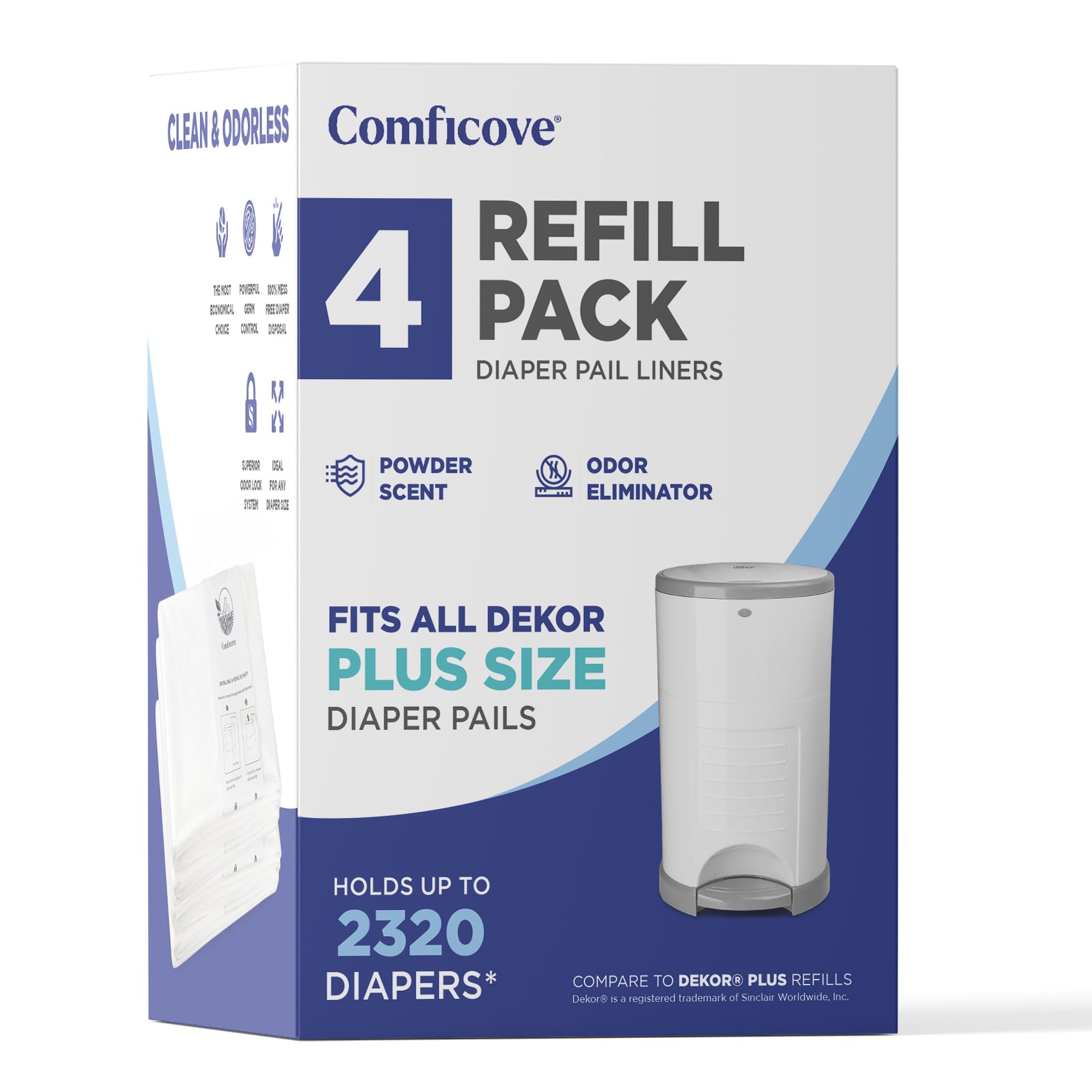 COMFICOVE Dekor Plus refills four-pack for easy diaper disposal and odor control