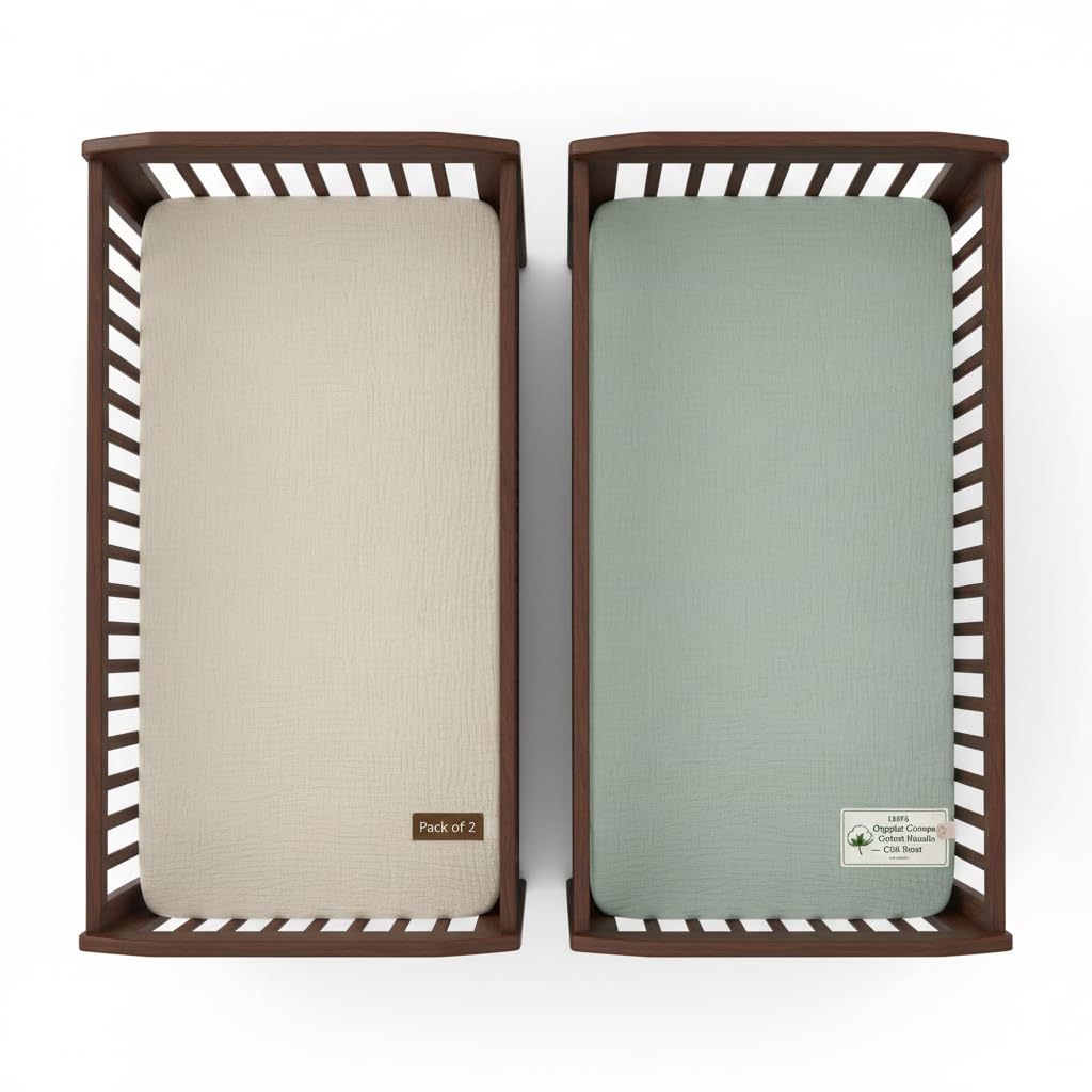 Comforista crib sheet green beige fits 52x28x9 securely and calms the nursery.