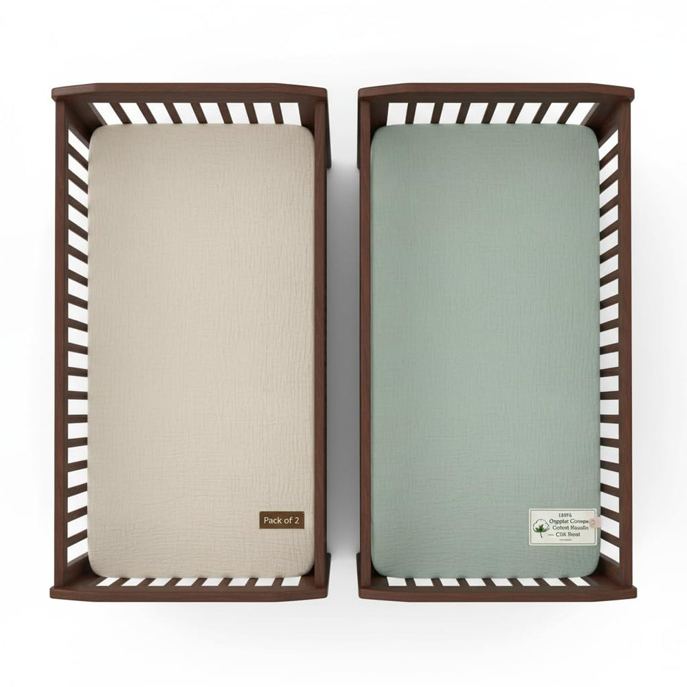 Comforista crib sheet green beige fits 52x28x9 securely and calms the nursery.