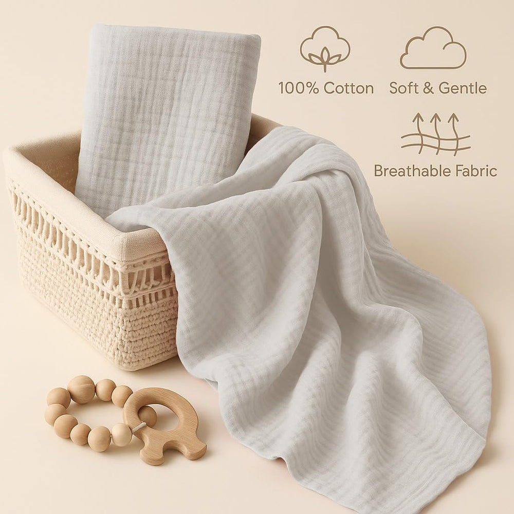 Comforista muslin swaddle blanket close-up shows ultra soft pre washed fabric