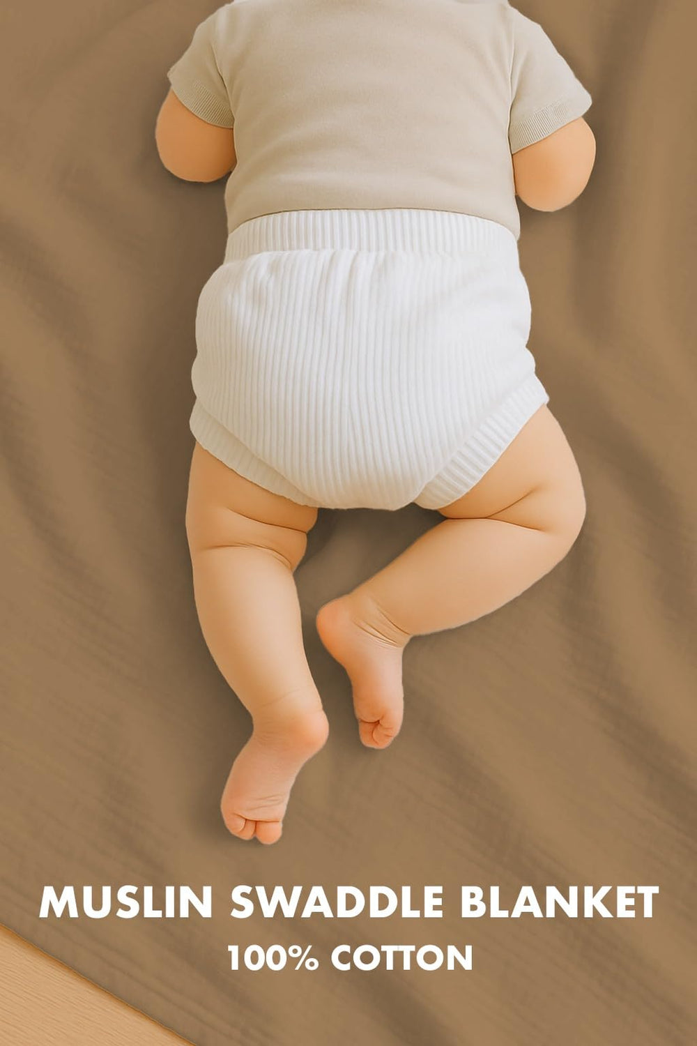 Comforista muslin swaddle blankets in beige offer breathable comfort.