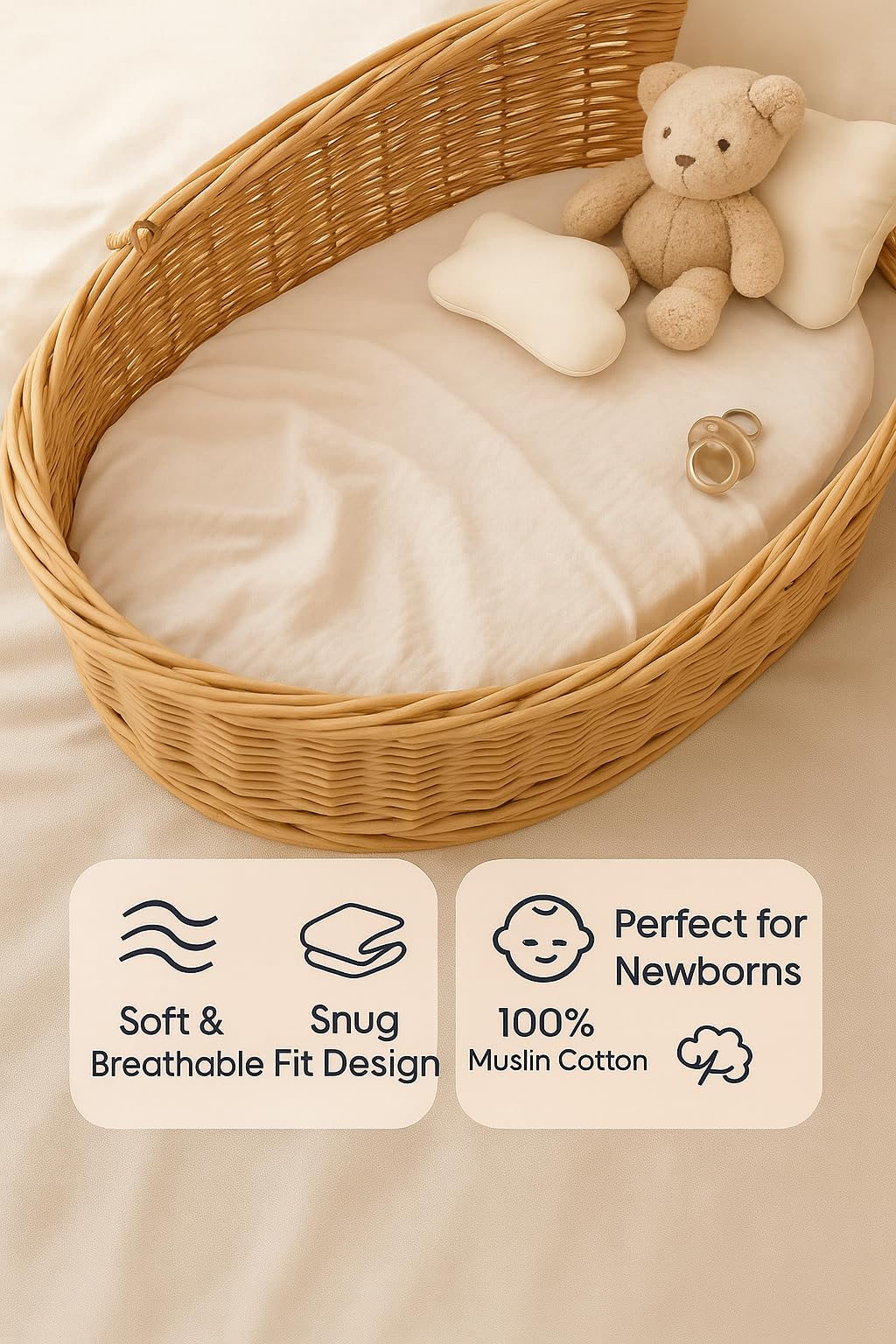 Comforista fitted corners keep the bassinet sheet smooth and secure