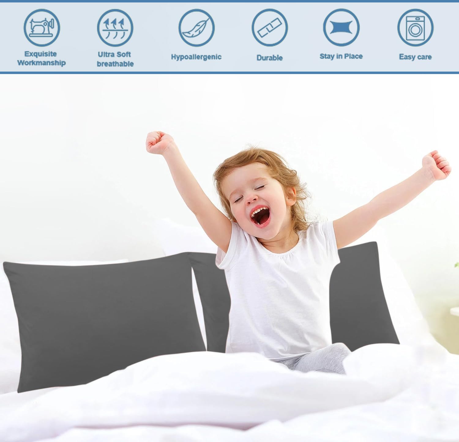 Grey Comfort Beddings pillowcase ready for dust protection and care.