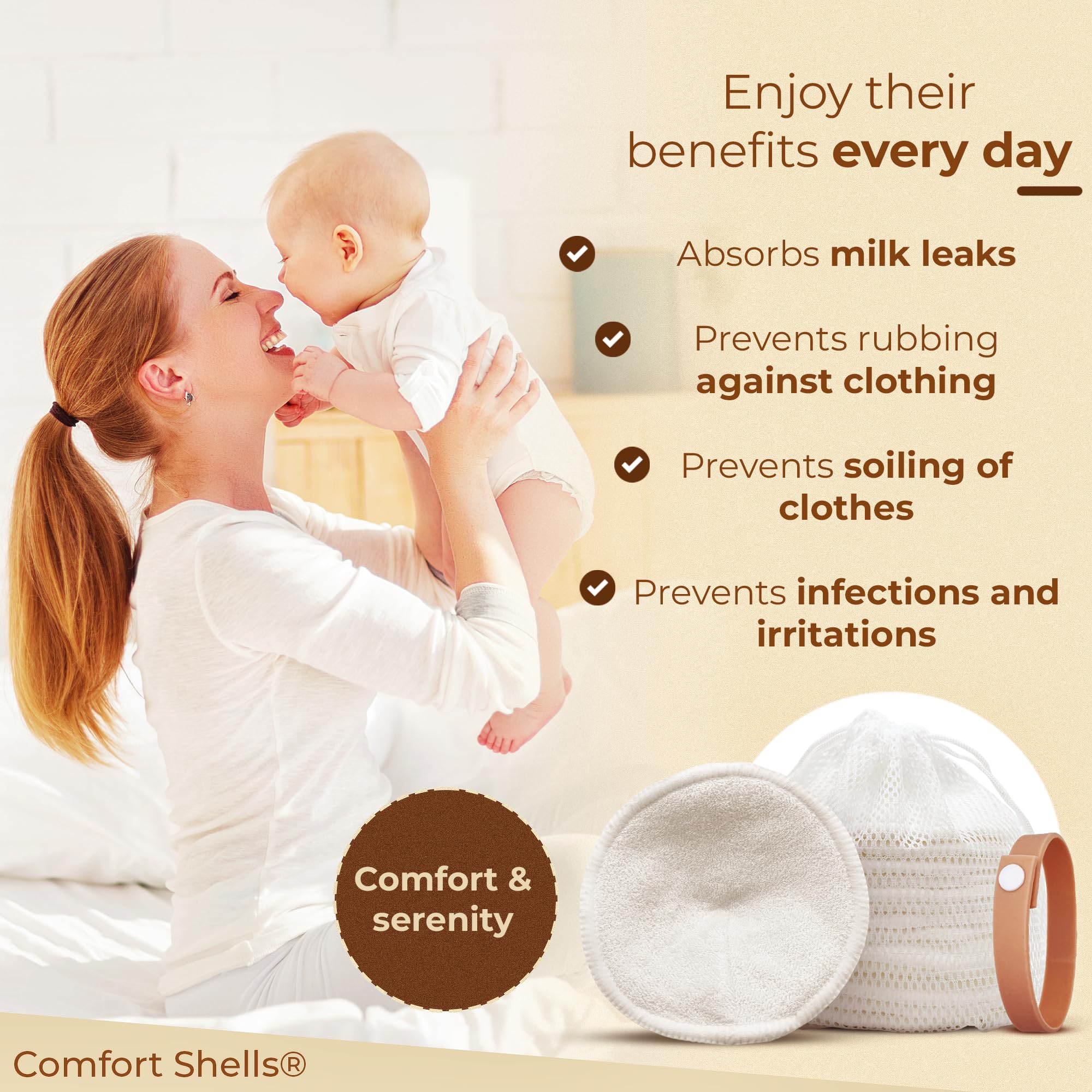 Comfort Shells mesh laundry bag for easy washing and storage.