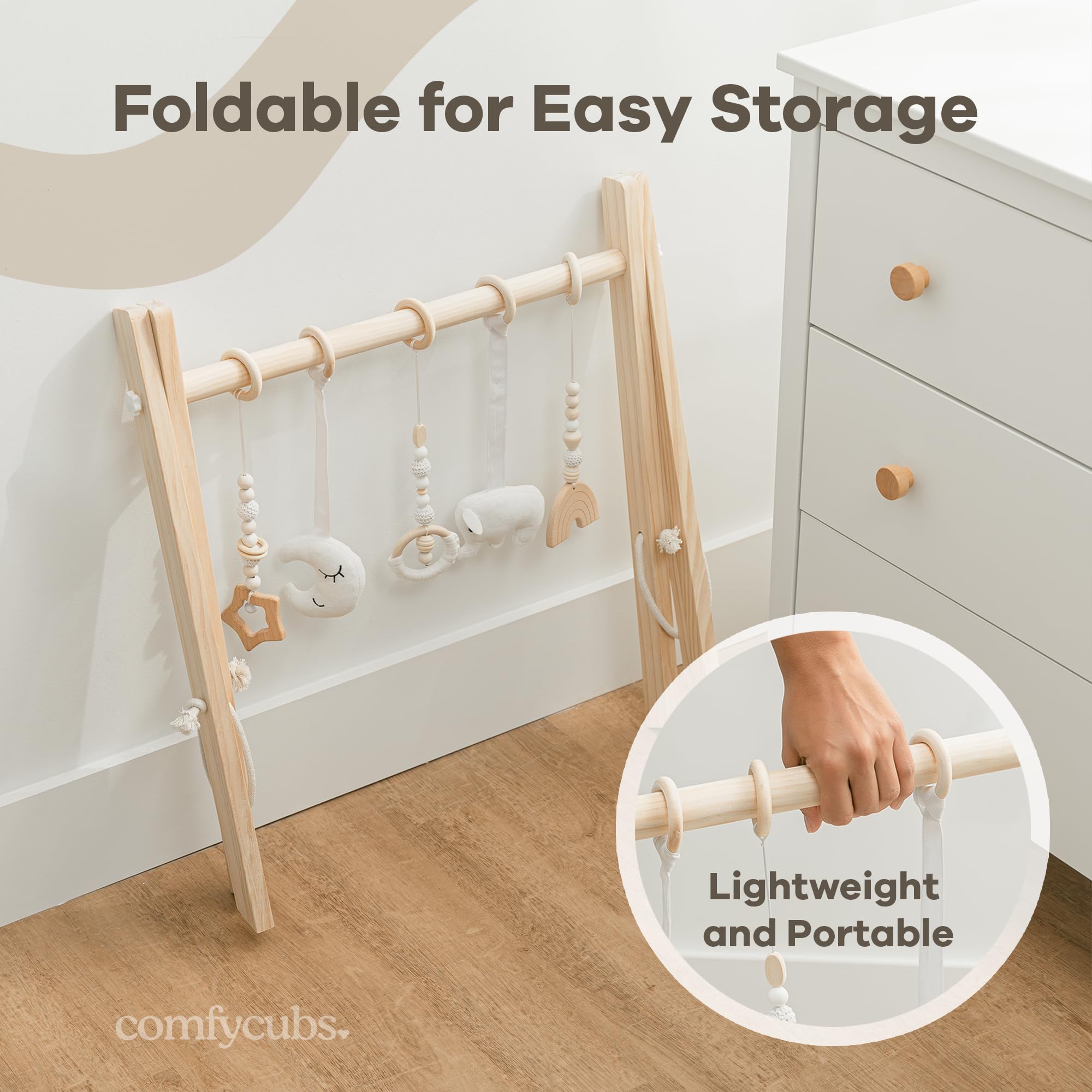 Comfy Cubs adjustable hanging toys switch out easily to keep interest