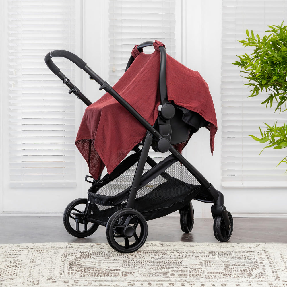 Comfy Cubs car seat cover with secure snap closure for a snug, easy fit.