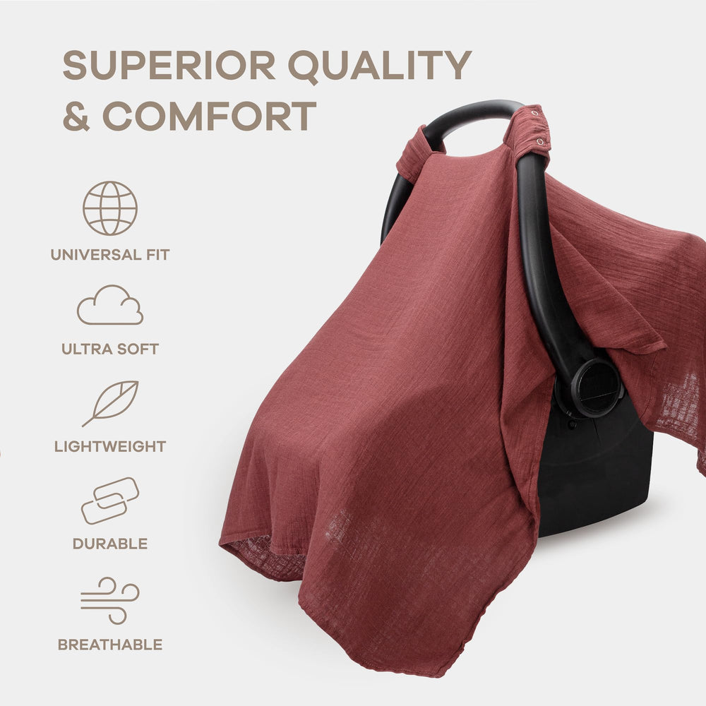 Comfy Cubs car seat cover provides UV and insect protection during sunny outings.