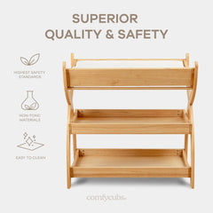 Comfy Cubs changing table in natural wood finish suits any nursery style.