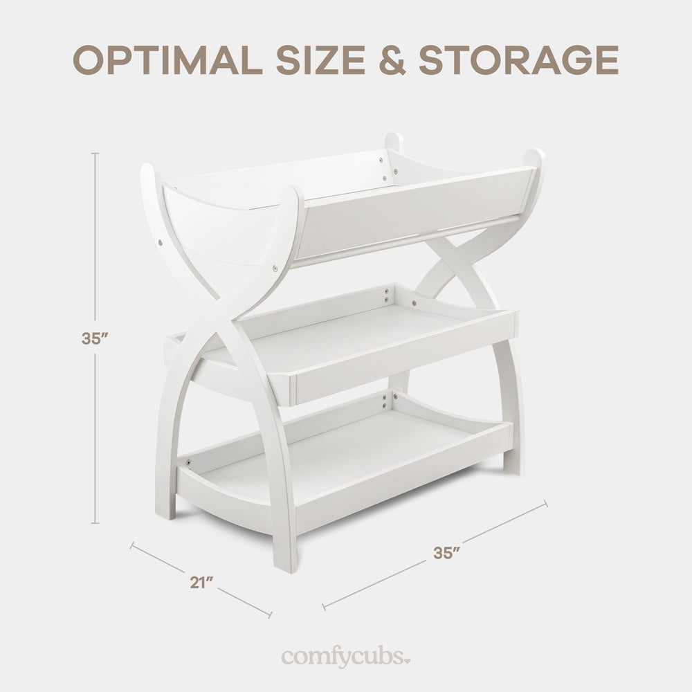 Comfy Cubs baby changing table white finish adds clean, versatile style