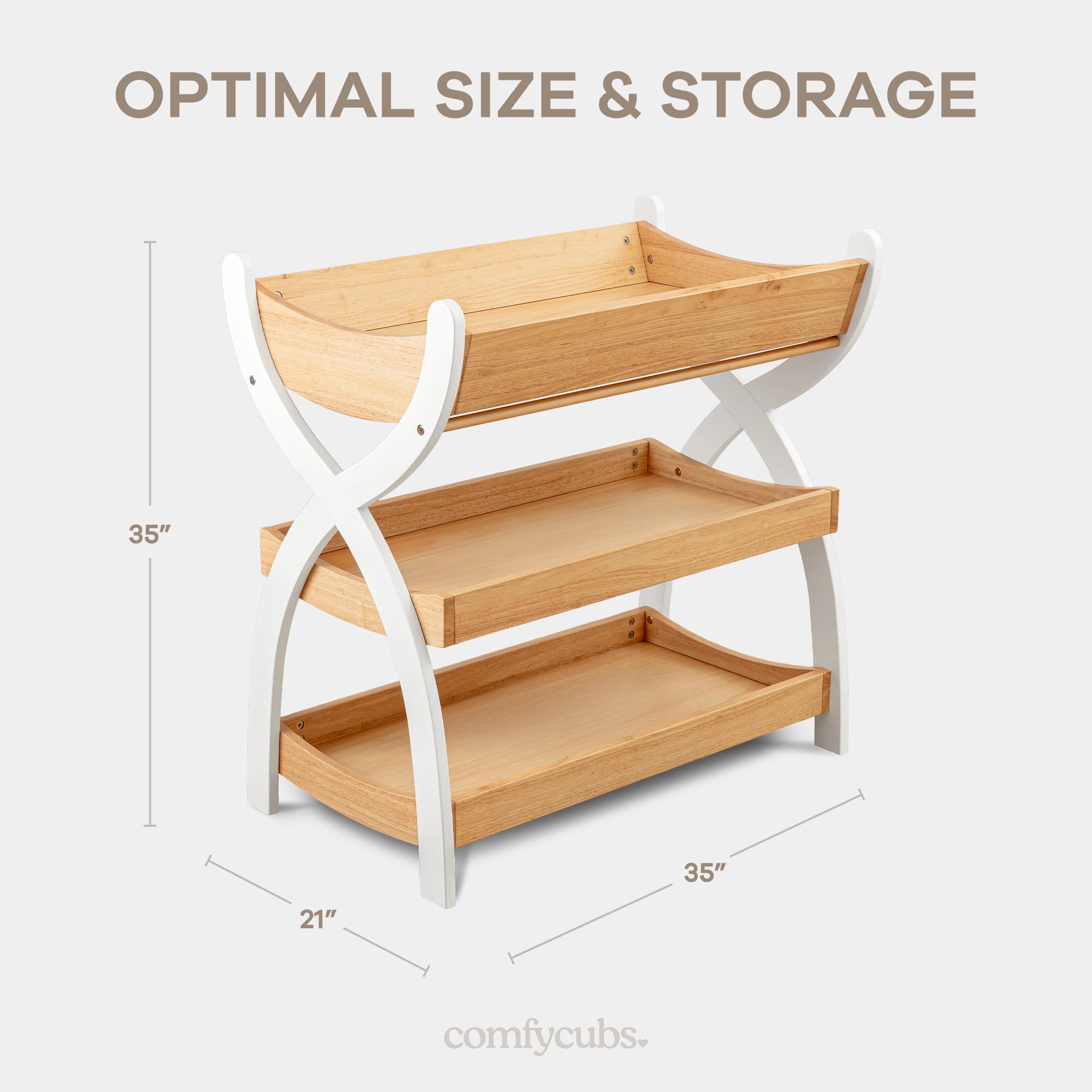 Comfy Cubs baby changing table with white legs adds a bright accent