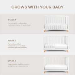 Comfy Cubs crib highlights generous dimensions for versatile layouts.