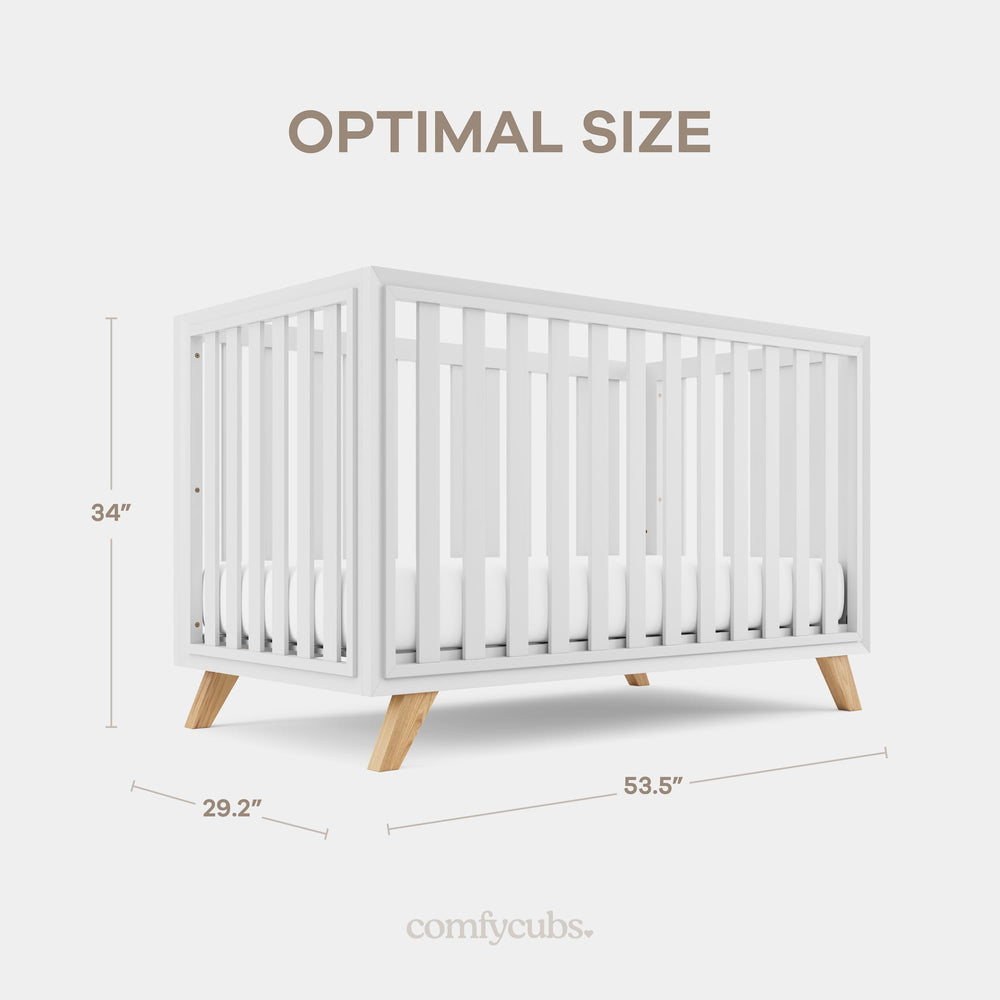 Comfy Cubs two-tone white bars with natural wood legs for modern style.